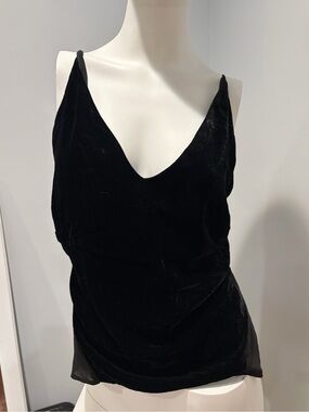 J Brand Black Velvet Cami Top Sheer Silk Sides Size Small